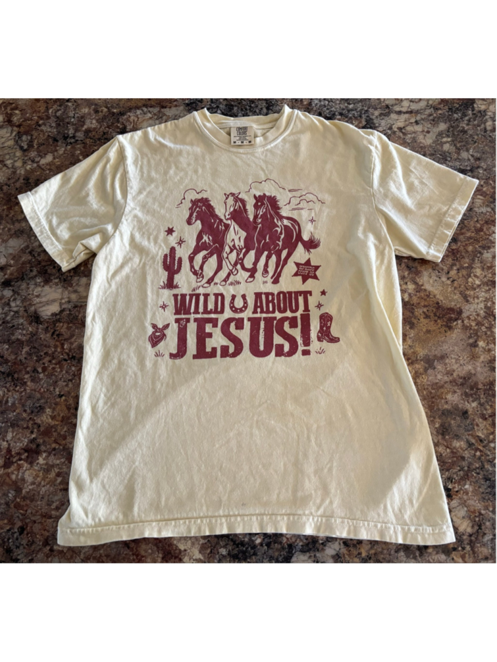Comfort Colors Wild About Jesus Western Horse Graphic T-Shirt Cream Medium